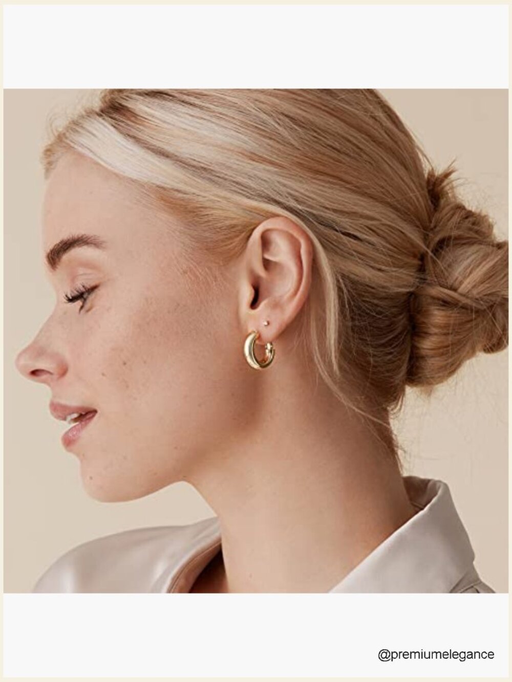 Chunky Gold Hoop Earrings - Thick Huggies for Women - Lightweight - Picture 2 of 6